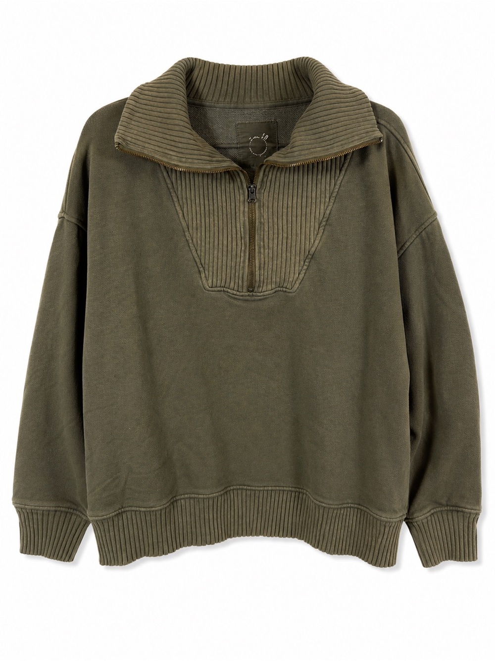 Aerie Down To Earth Oversized Quarter Zip Sweatshirt Olive Green M